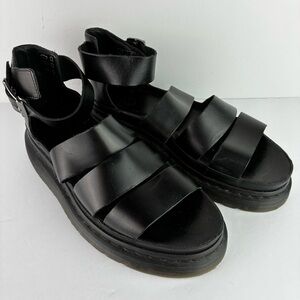 Dr. Martens Clarissa II Black Leather Ankle Strap Platform Sandals